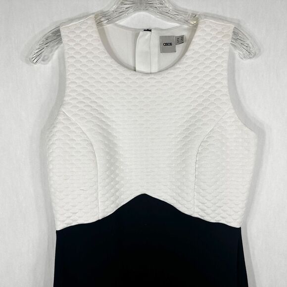 ASOS Size 8 Dress Mini Black White Color Block Sleeveless A Line Back Zip 1208 - Picture 4 of 10